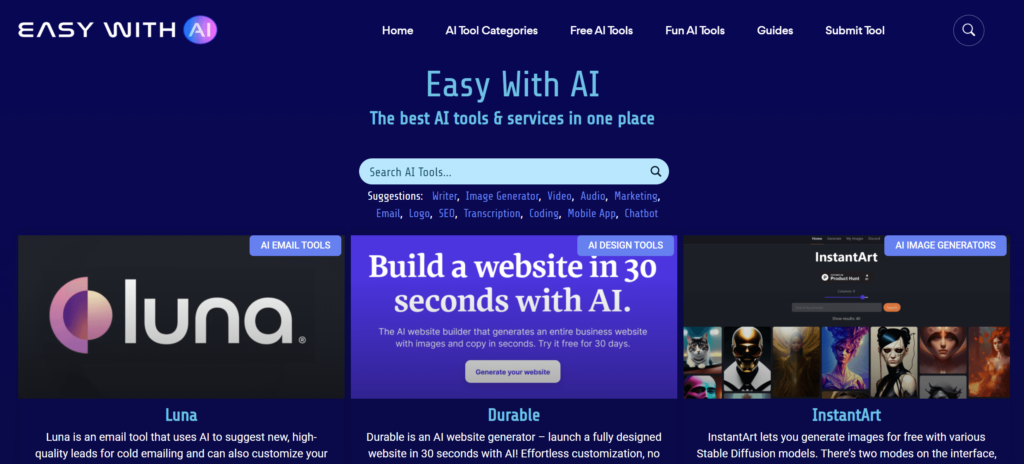 AI 도구 모음 디렉토리 사이트 EASY WITH AI