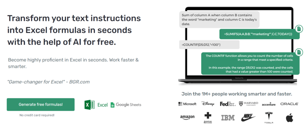 AI 기반 생상성 향상 도구 Excelformulabot