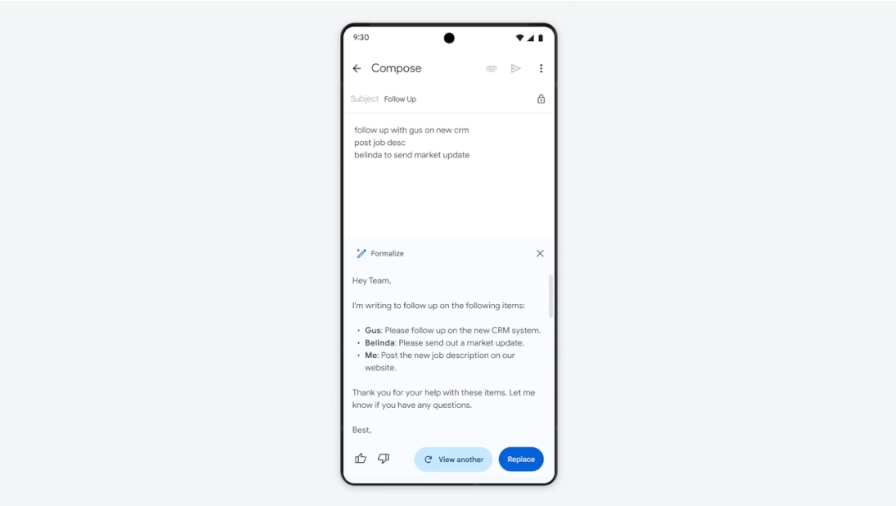 Gmail의 Google AI 도구, 출처: Google