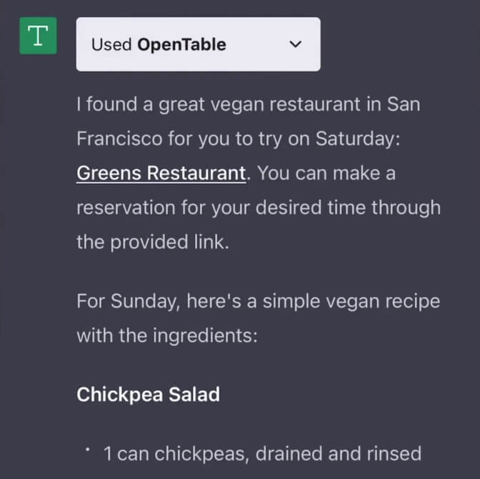 오픈AI ChatGPT Plugin 사용예시, 출처: OpenAI