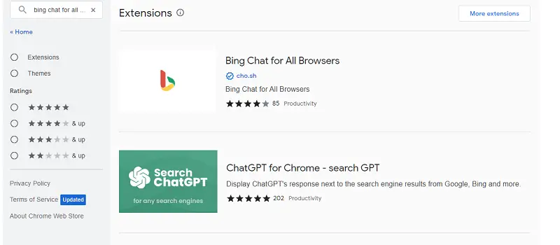 "모든 브라우저용 Bing Chat"을 선택