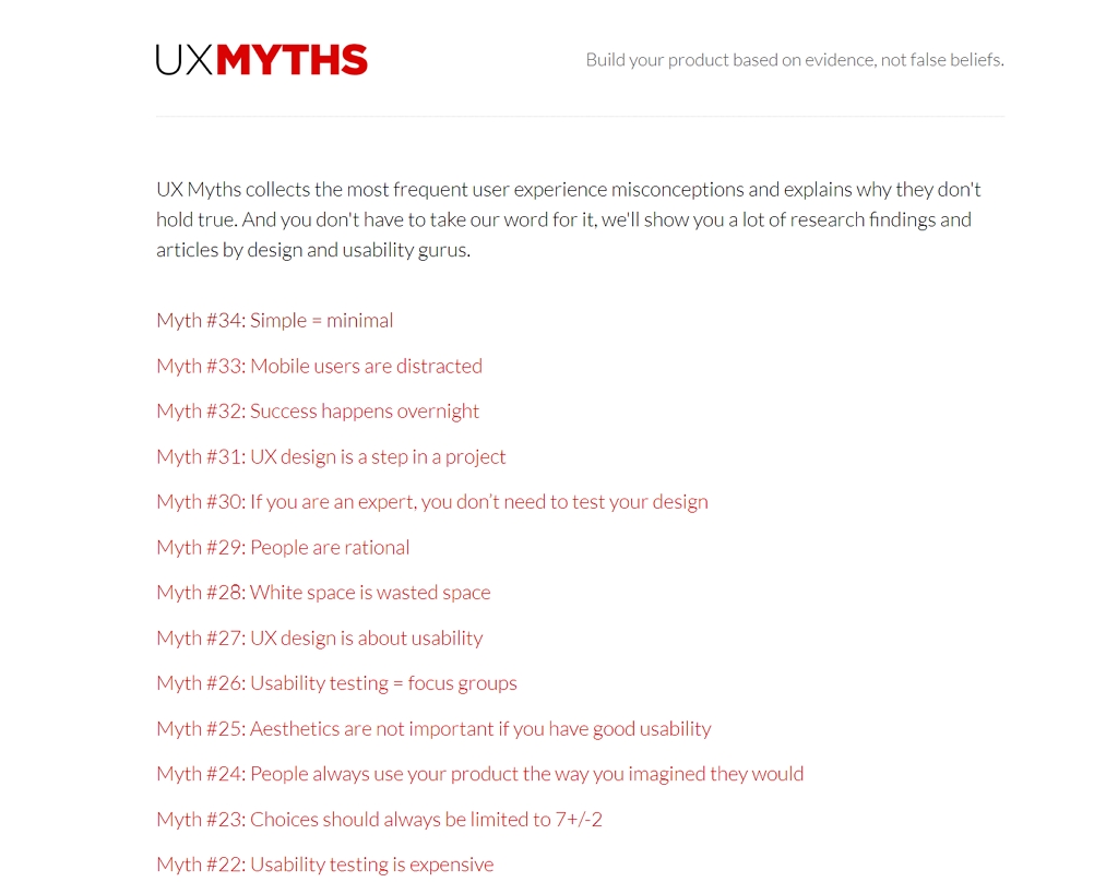 UX 디자인 사례 사이트 UX Myths