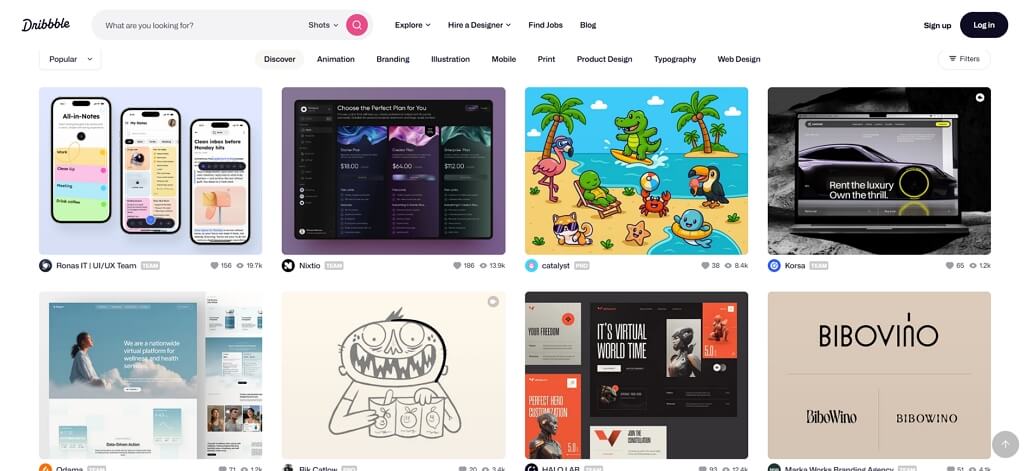 디자인 레퍼런스 사이트 : 디자이너 커뮤니티, ￼￼Dribbble.com