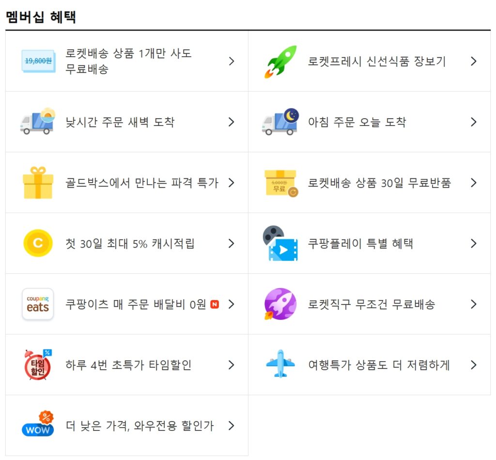 쿠팡와우 맵버십 할인 혜택