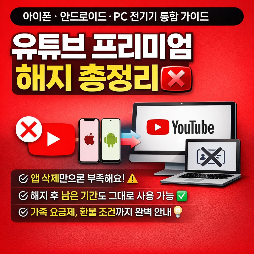유튜브 프리미엄 해지 방법 총정리 | 아이폰·안드로이드·PC 완벽 대응