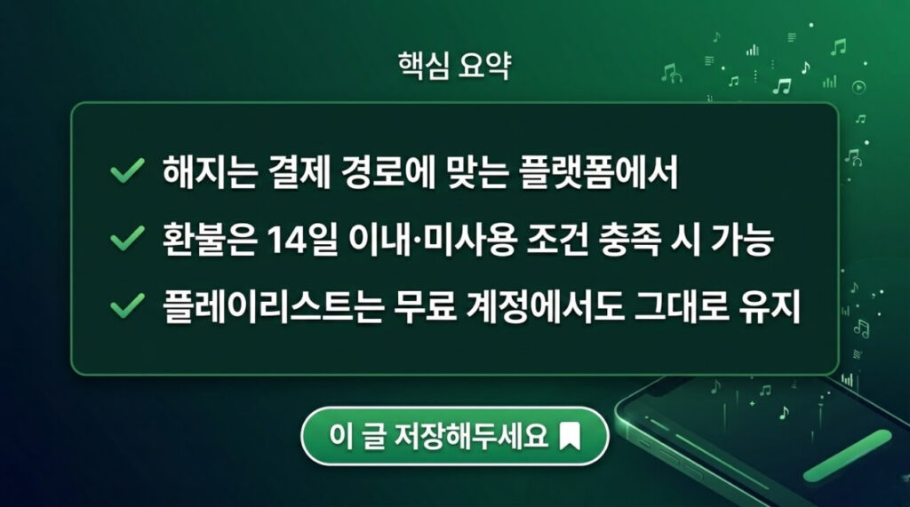 스포티파이 프리미엄 해지 완벽 가이드 2026 | 아이폰·PC·안드로이드·환불까지 한 번에