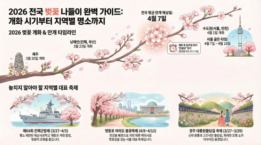 2026 전국 벚꽃 축제 일정 한눈에 보기 (지역별 날짜 총정리)