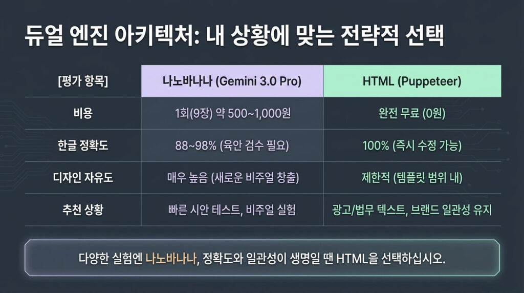 인스타 카드뉴스 자동 제작 엔진 비교: 나노바나나 vs HTML