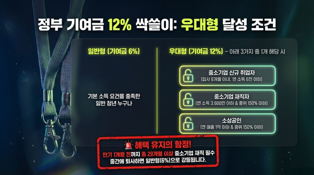 청년미래적금 일반형 vs 우대형: 정부 기여금 12% 받는 조건