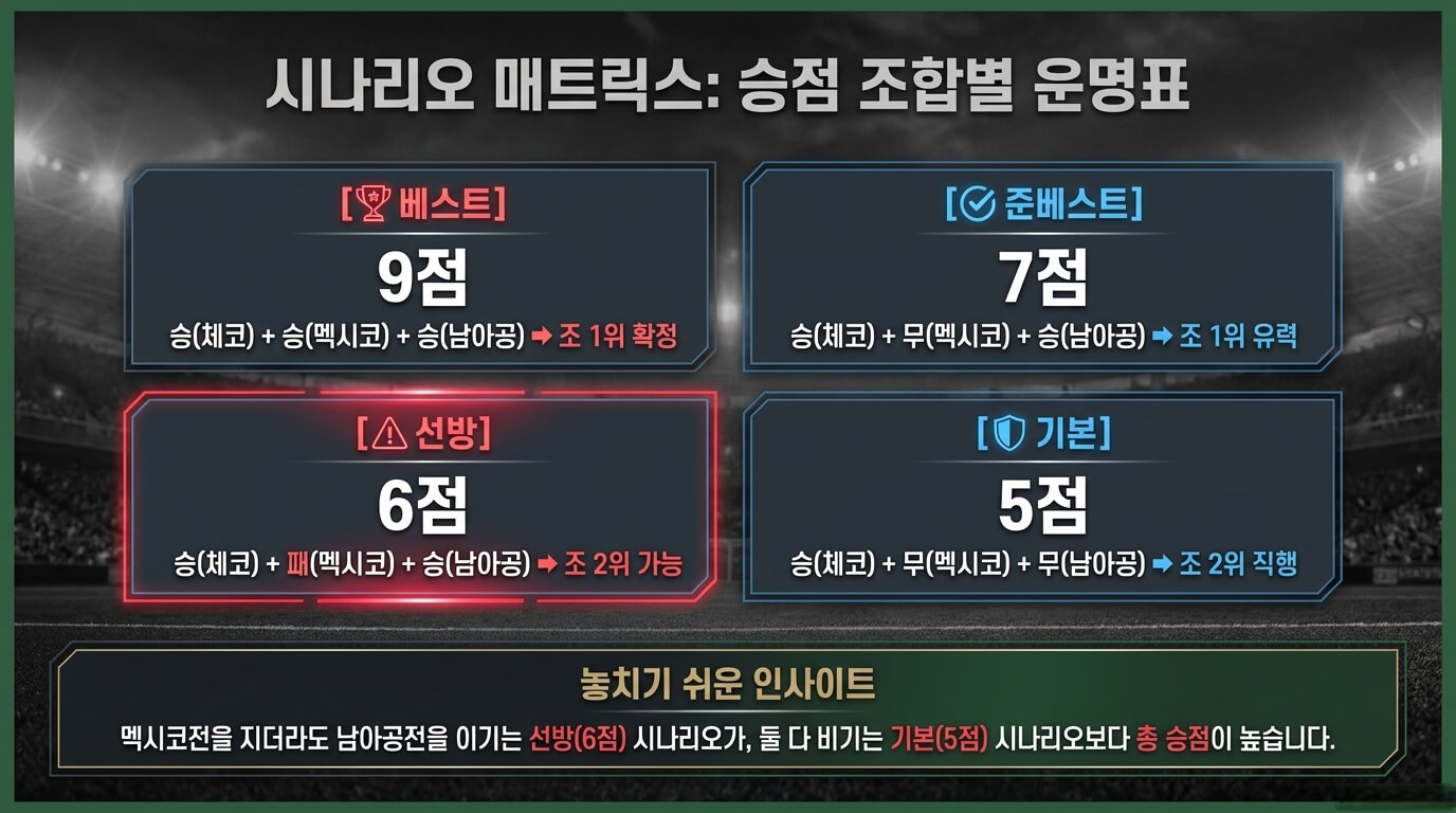 시나리오 매트릭스: 승점 조합별 운명표