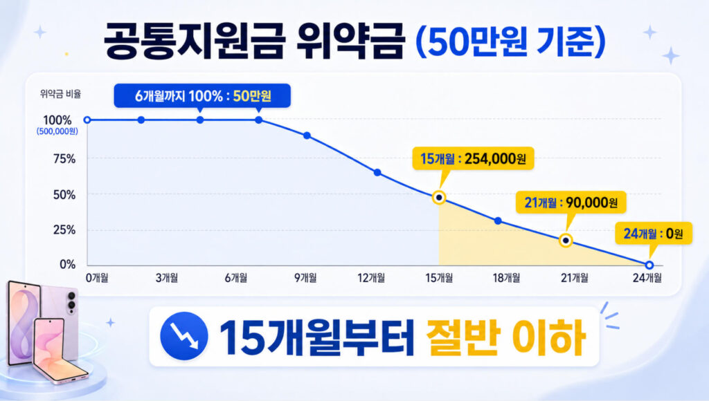 공통지원금 위약금 : 6개월이 고비, 15개월부터 반값